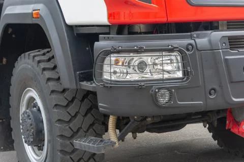 The front part of the fire engine closeup Stock Photos