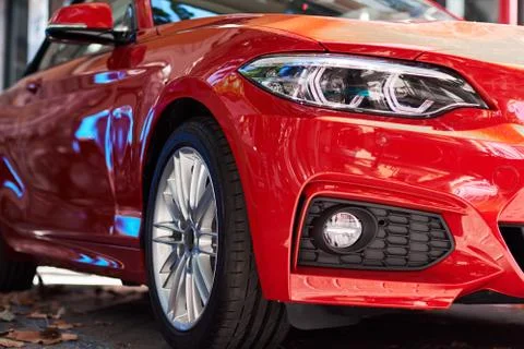 Front part of a red car Stock Photos
