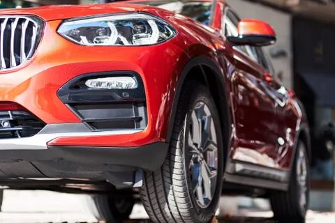 Front part of a red car Stock Photos