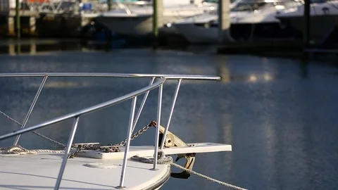 The front part of the sailboat in the port. Stock Footage 115915664