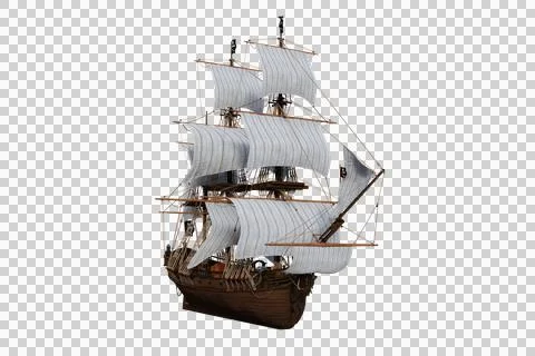 Front perspective 3D illustration of an old wooden pirate sailing ship isolat Stock Illustration