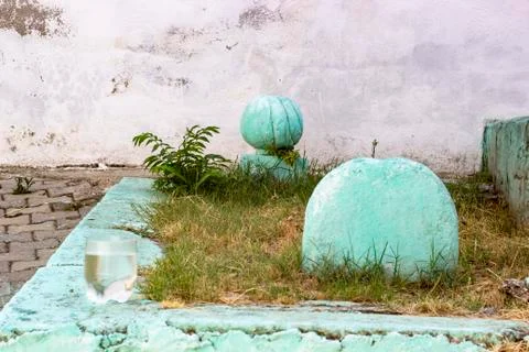 Front perspective close shoot of old ottoman tomb with green color Stock Photos