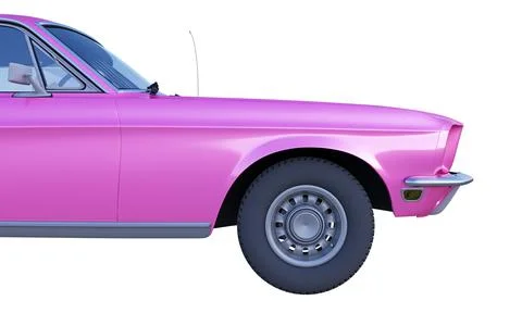 Front of pink retro car side view isolated on white Illustrazione stock