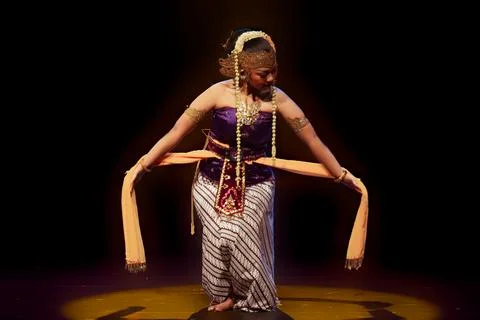 Front Portrait of Dancer Displaying Flowing Traditional Scarf Stock Photos