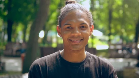 Front portrait man smiling in city Stock Footage 112938819