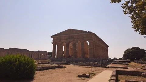 Front of Poseidon Temple at Paestum - Static Clip Stock Footage 272223347