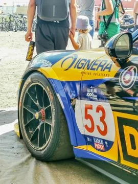 Front of a race car in a paddock Stock-Fotos