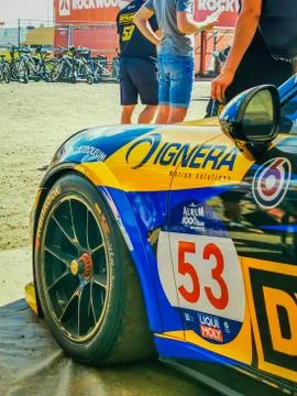 Front of a race car in a paddock 스톡 사진