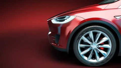 Front of the red car side view 3d render on red gradient 스톡 일러스트