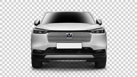 Front render of white Honda HR-V eHEV Austral 2023 on transparent backgroun.. Foto stock