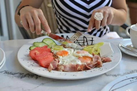 In Front of Rich Breakfast Stock Photos