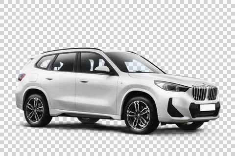 Front right angled render of 2024 BMW X1 S Drive 2.0i on transparent backgr.. Foto stock