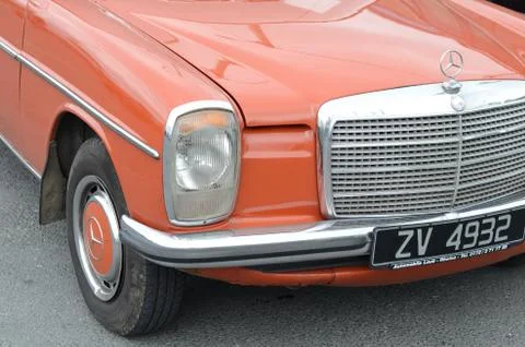 Front Right Side of a Red Classic Mercedes W115 Stock Photos