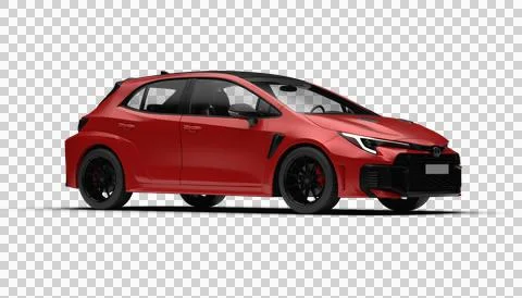 Front right side view of red Toyota Corolla GR 2025 model isolated on trans.. Illustrazione stock