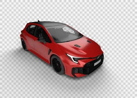 Front right side view of red Toyota Corolla GR 2025 model isolated on trans.. Illustrazione stock