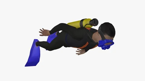 FRONT RIGHT SIDE VIEW OF SEA DIVER SWIMMING UNDERWATER ANIMATION EMBEDDED ALP Vídeos de archivo 98692623