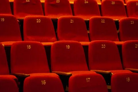 Front Row Perspective of Empty Theater Seats Awaiting the Audience Stock Photos