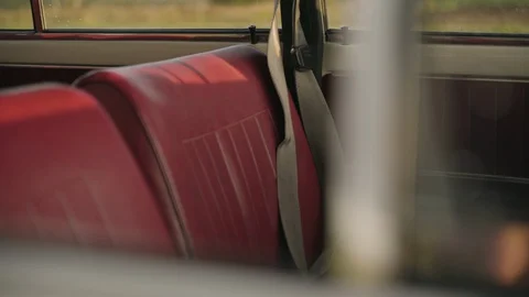Front seat belts of old soviet vintage car Stock Footage 127850033