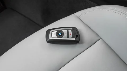 Front seat in car interior with keys close up  2016 BMW 3-series M3 Stock Footage 159867026