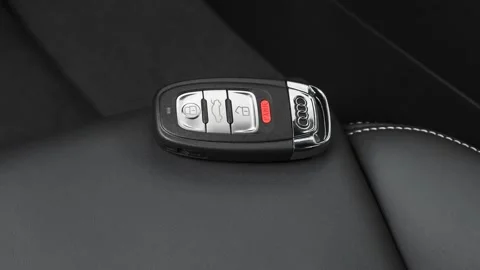 Front seat in car interior with keys close up 2016 Audi S5 Premium Plus Stock Footage 159893866