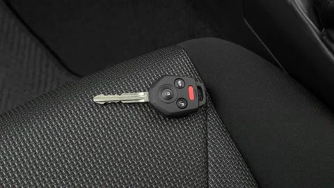 Front seat in car interior with keys close up  2017 Subaru Impreza 2.0i Video stock 159920444