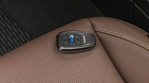 Front seat in car interior with keys close up  2019 Subaru Outback 2.5i Touring Stock Footage 160013257
