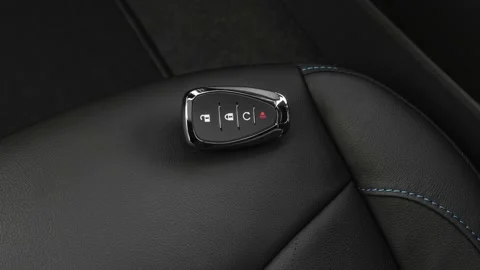 Front seat in car interior with keys close up  2019 Chevrolet Volt Premier Stock Footage 160060175