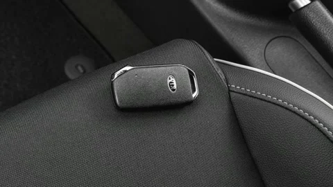 Front seat in car interior with keys close up  2020 Kia Forte GT-Line Stock Footage 160086449