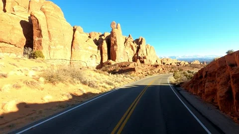 A Front Seat View Driving Across the Arches National Park, Moab, Utah Stock Footage 261987522