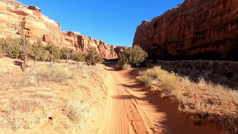 A Front Seat View Driving into Remote Bride Canyon; Moab, Utah Video stock 261989230