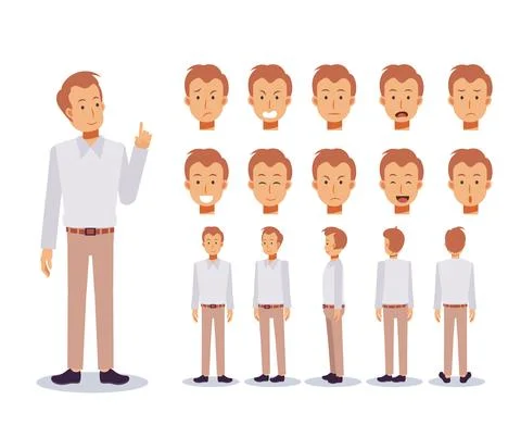 Front, side, back view animated character. Flat Vector Character creation set Illustrazione stock