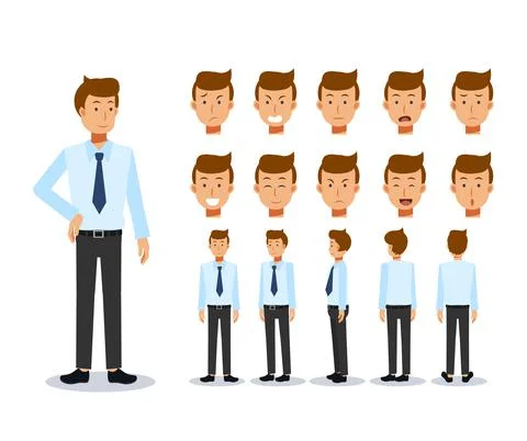 Front, side, back view animated character. Businessman Flat Vector Character  Stock Illustration