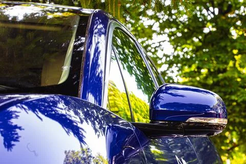 Front side of blue Jaguar I-Pace Stock Photos