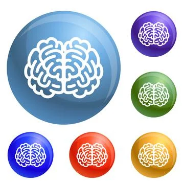Front side brain icons set 库存插图