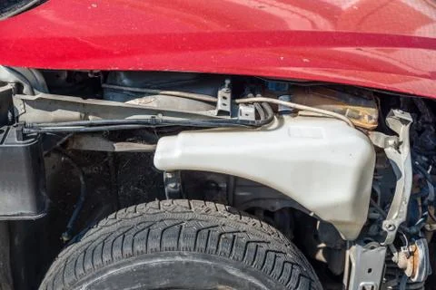 Front side of broken and damaged car in traffic crash accident Stock Photos