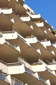 Front side of a building with many balcony's Stock Photos