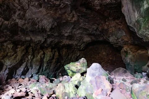 Front side of Cueva de los Verdes, an amazing lava tube and tourist attraction Stock Photos