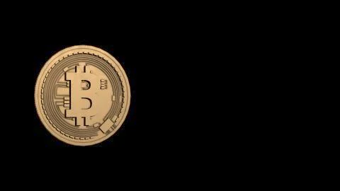 The front side of a gold bitcoin on a black background. Stock Illustration
