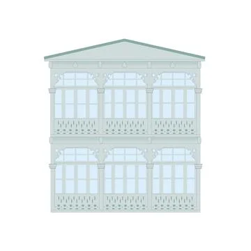 Front side of the house, balcony in oriental style. Vector illustration. Stock Illustration