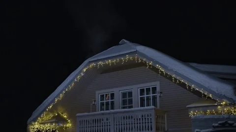 Front side of the house is decorated for xmas. night before christmas Stock Footage 239464046