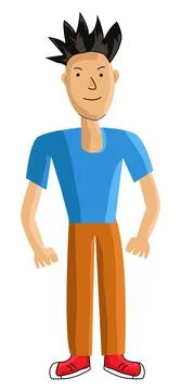 Front side looking energetic male character isolated on white background Stock Illustration