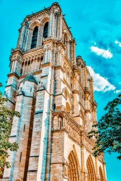 Front side of Notre Dame de Paris Cathedral, most beautiful Cathedral in Pari Stock Photos