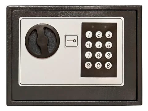 Front side a small safe isolated on white background Foto stock