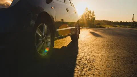 Front side view of the black car driving fast Stock Photos
