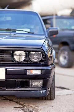 Front side view of black old car Stock Photos
