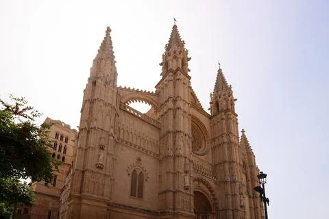 Front-side view of Gothic Cathedral of Mallorca in Plama Stock Photos