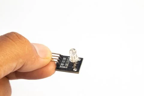 Front side view of a hand held RGB LED module. This module is used for electr Stock Photos