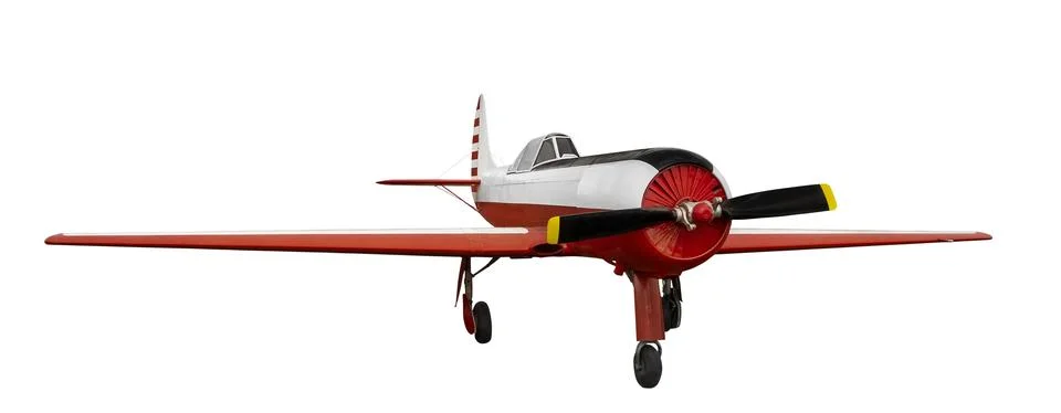 Front side view of red and white aerobatic sports aircraft with piston engine Stock Photos