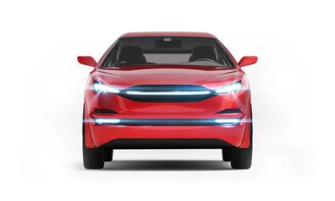 Front side view of shiny red SUV car isolated on white background. Stock Illustration