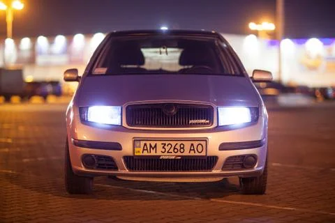 Front-side view of silver car Stock Photos